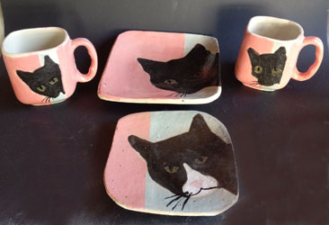handmade pottery cat themed